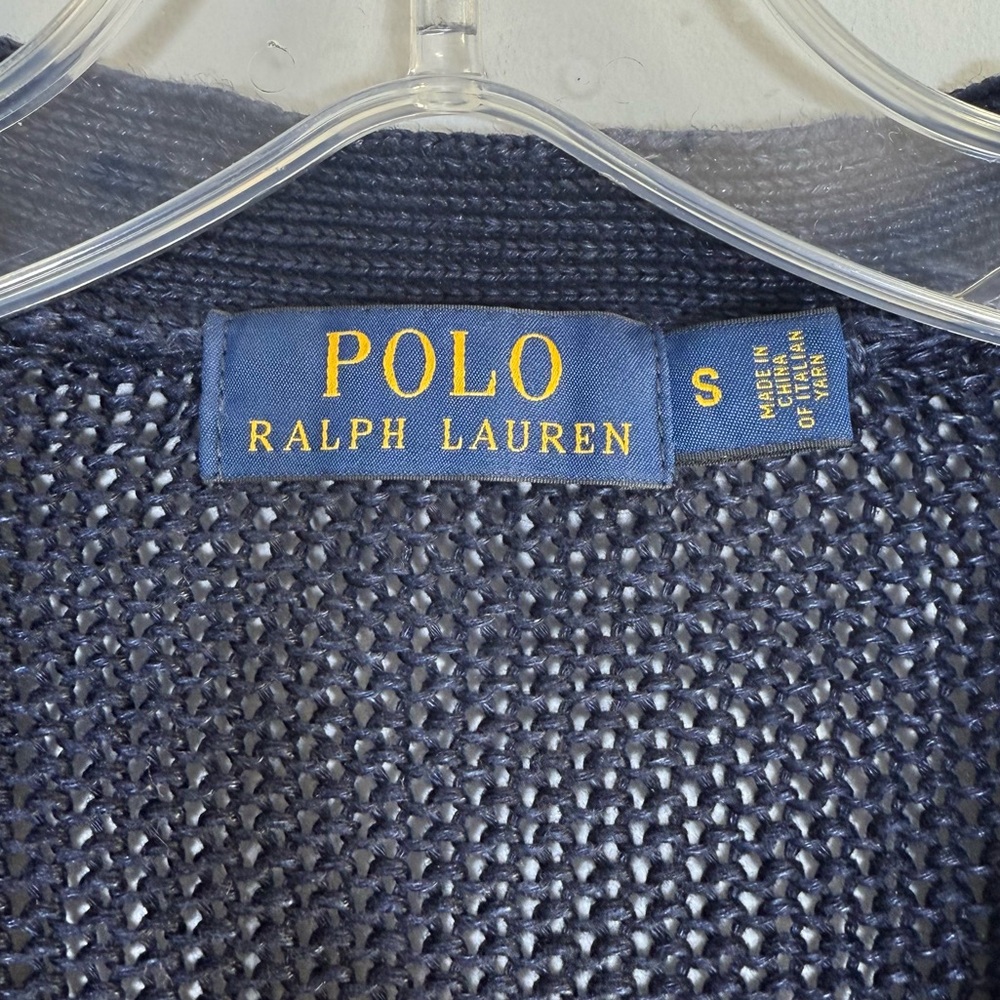 POLO RALPH LAUREN LINEN CARDIGAN SWEATER NAVY BLUE S OPEN CHUNKY KNIT V-NECK - Picture 6 of 14